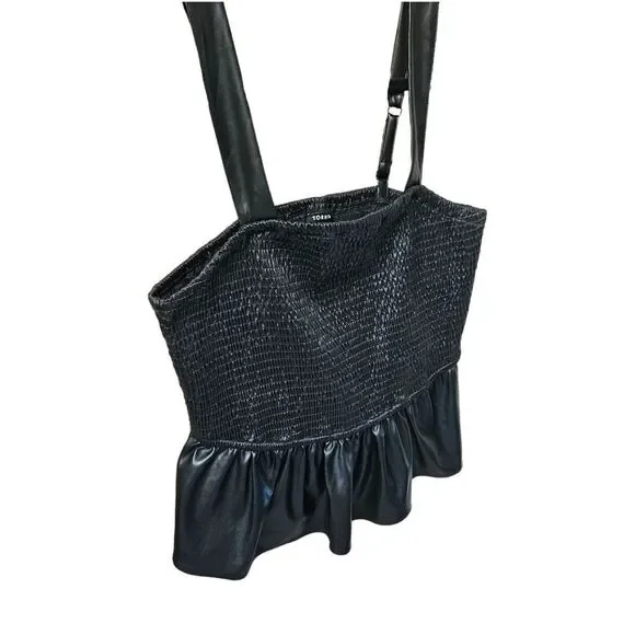 TORRID BlackβPeplum Fauxe Leather Crop Smocked Tank Top Classic Preppy 1X - Picture 5 of 16